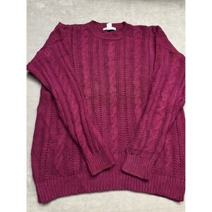 Vintage IZOD CLUB Mens Burgundy Cable Knit Cotton Sweater XL Made in USA